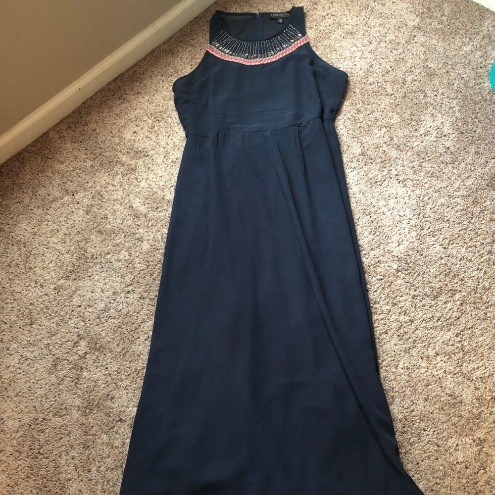Blue Maxi with Beaded Neckline